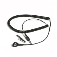ESD Systems S0101C-12 Coil Cord with One Megohm Resistor, 12 Ft, 4mm Snap, With Alligator Clip