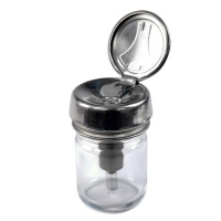 Menda 35896 1oz Round Glass Pump Bottle PFA Stem One-Touch Dispenser