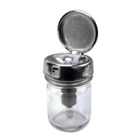 Menda 35897 1oz Round Glass Pump Bottle PFA Stem Locking Dispenser